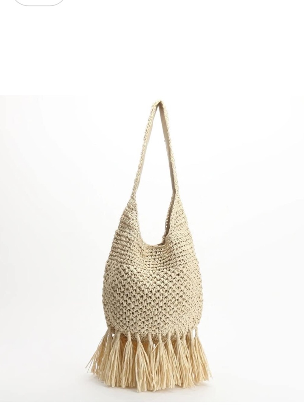 Cream Woven Fringe Shoulder Bag